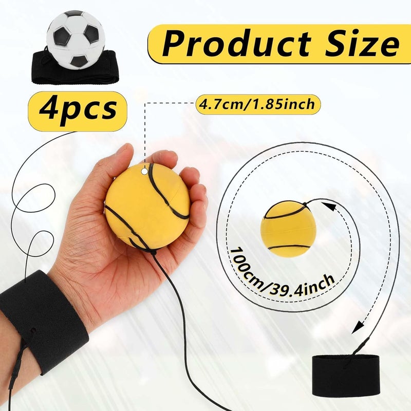 DSLSQD 4 Pieces Wrist Return Ball, 2 Inch Rubber Rebound Ball Wristband On A String Sports Wrist Ball Includes Basketball, Baseball and Football for Teens Adults Wrist Exercise or Play - Image 2